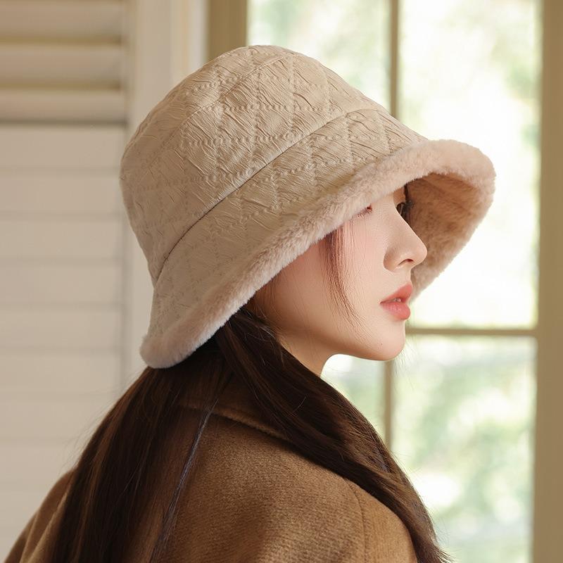 Winter hat women's warm plush thickened bucket hat big head circumference small face bucket hat versatile basin hat
