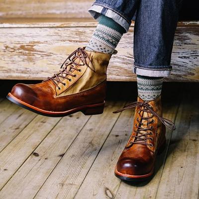 Modne męskie buty wysokie oddychające skórzane buty motocyklowe retro męskie buty robocze buty dla mężczyzn skórzane kowbojskie buty