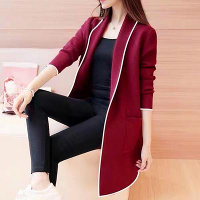 Frauen Herbst Winter Jacke Offenen Stich Strickjacke Langarm Mittlere Länge Einfarbig Lose Taschen Revers Dame Warme Mantel
