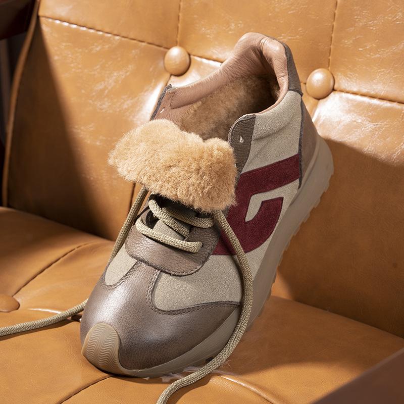 Retro Leder Schuhe Damen Herbst und Winter neu High-Top Samt vielseitige Freizeitschuhe flache Damenschuhe