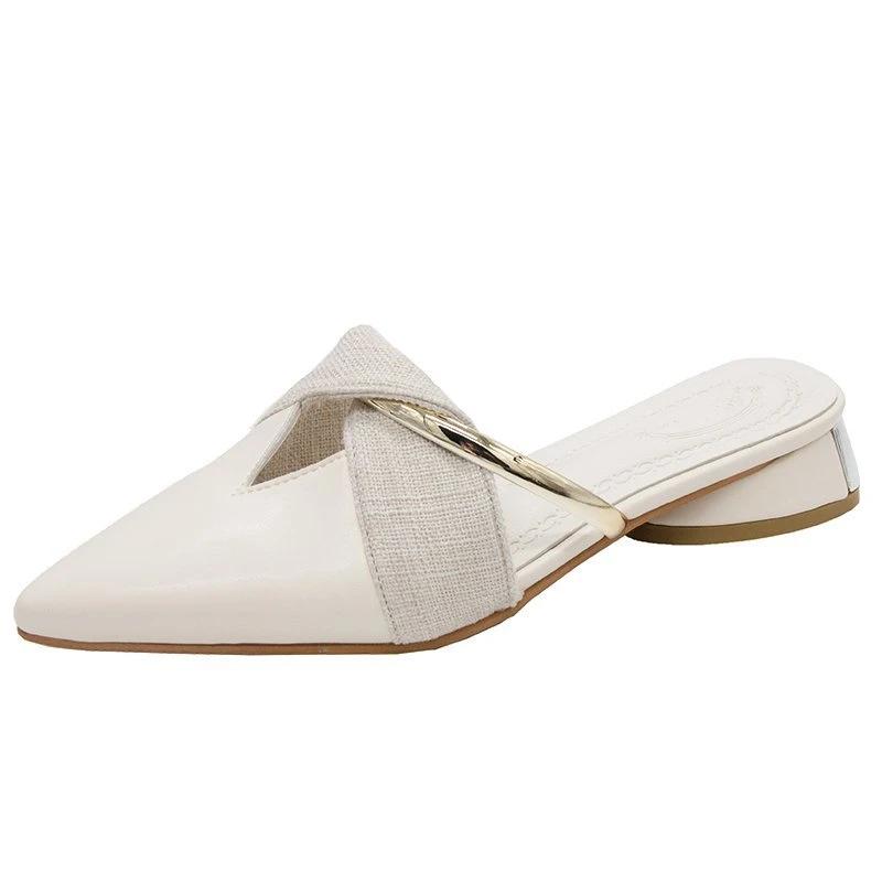 2025 Pointed Toe Sandals Designer Luxury Women Summer Slippers Outer Wear Elegant Single Shoes Plus Size Chaussure Femme