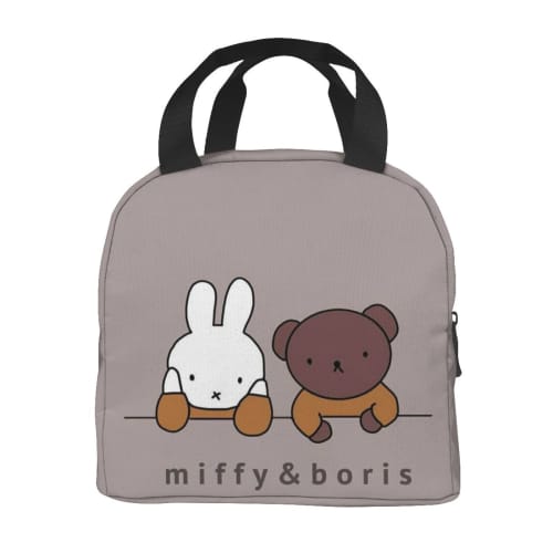 LDU Miffy Lunch Bag, Black, Insulated Lunch Box with Zipper, Compact, Soft Cooler Bag