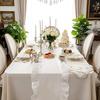 Ruffled Table Runner 72 Inches Long Rustic Cotton Tabletop Farmhouse Decor for Baby Shower Bride Shower Birthday Holiday Party(Solid Color,White)