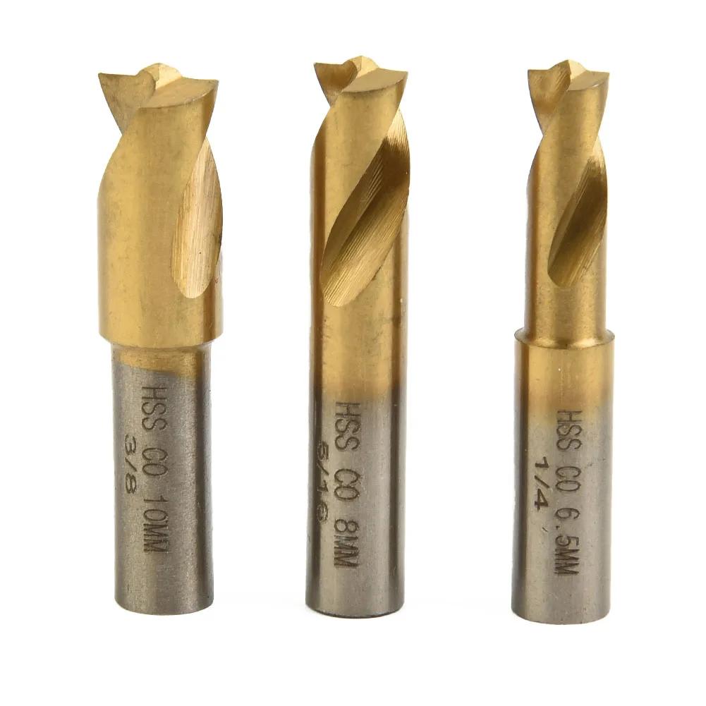 3pcs HSS Cobalt Spot Weld Cutter Drill Bit Set Flat Shaft for Sure Grip Sizes 65mm 8mm 10mm Special Centering Nib Design