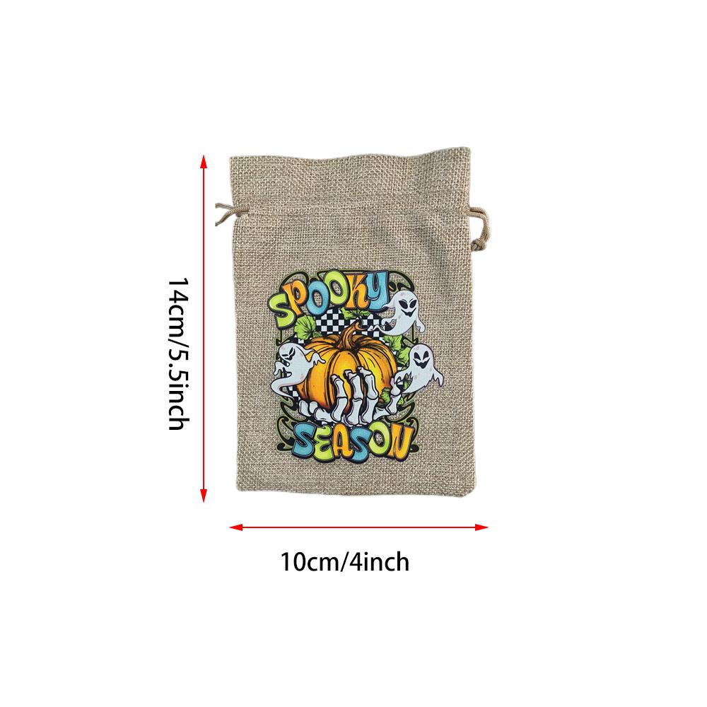 5Pcs Halloween Burlap Drawstring Favor Bag Spooky Pumpkin Goodie Treat Bags for Kids Trick or Treat Sack Party Decorate Supplies