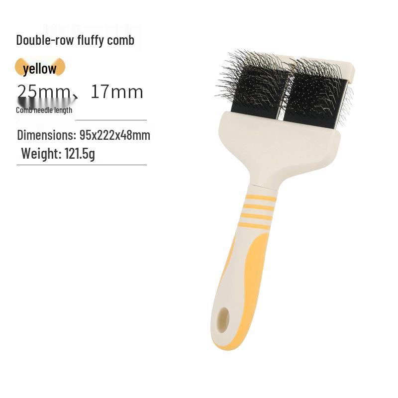 Double-Sided Bendable Pet Comb with Non-Slip Handle & Steel Wire Brush for Fluffy Detangling Grooming Double-Row, Double-Sided Needle Comb