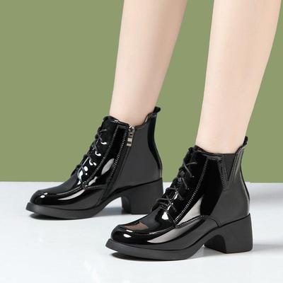 2025 Autumn/Winter Round Toe Chunky Heel Lace-up Women's High Heel Martin Boots - Genuine Leather Platform.
