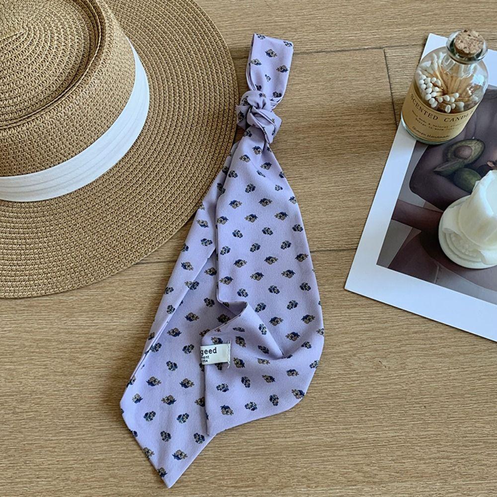 Ribbon Floral Scarf Leopard Print Shirt Tie Retro Long Scarves  Party