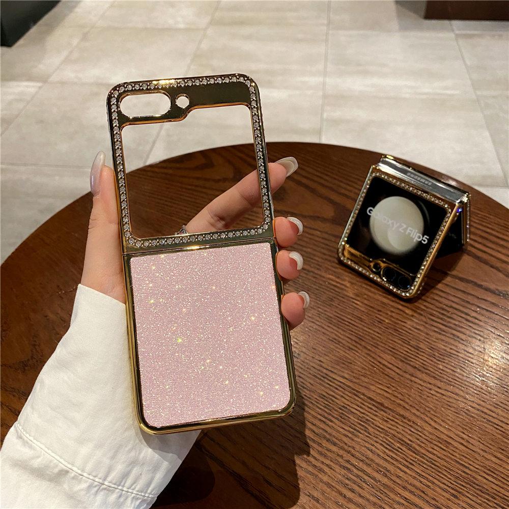 Luxury Bling Diamond Leather Plating Case For Samsung Galaxy Z Flip 6 Flip 5 Flip 3 4 Shockproof Cover Funda