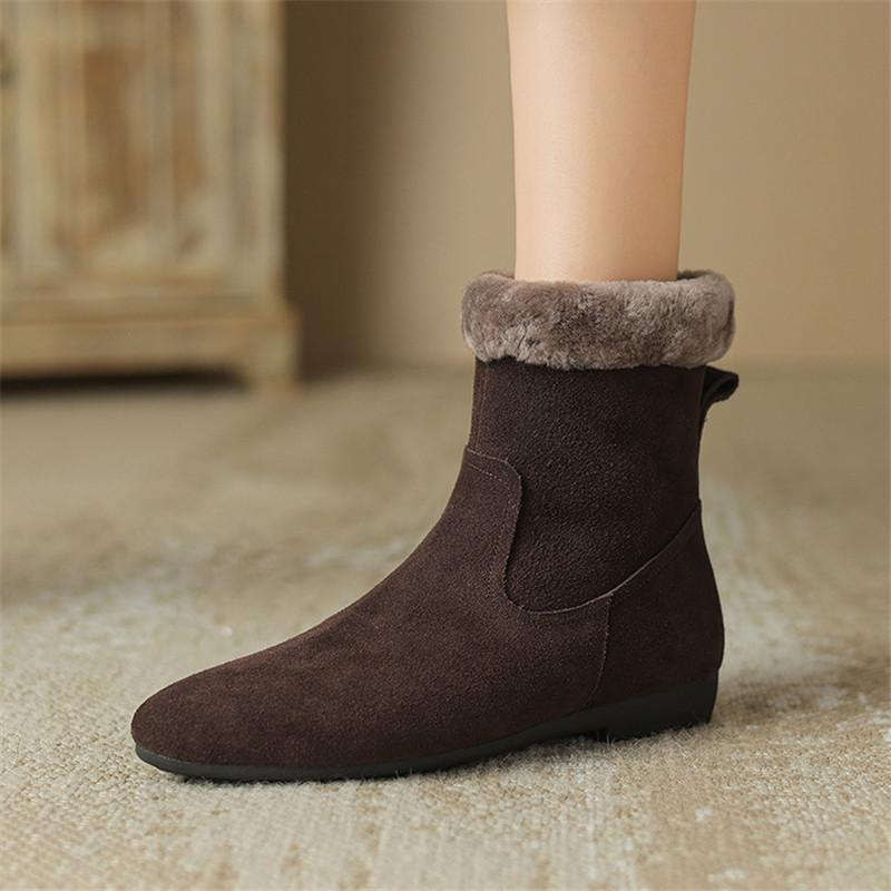 Fashion New Autumn/winter Cow Suede Women Boot Round Toe Shoes for Women Fashion Boots Low Heels Short Boots Zip Black Boots Handmade