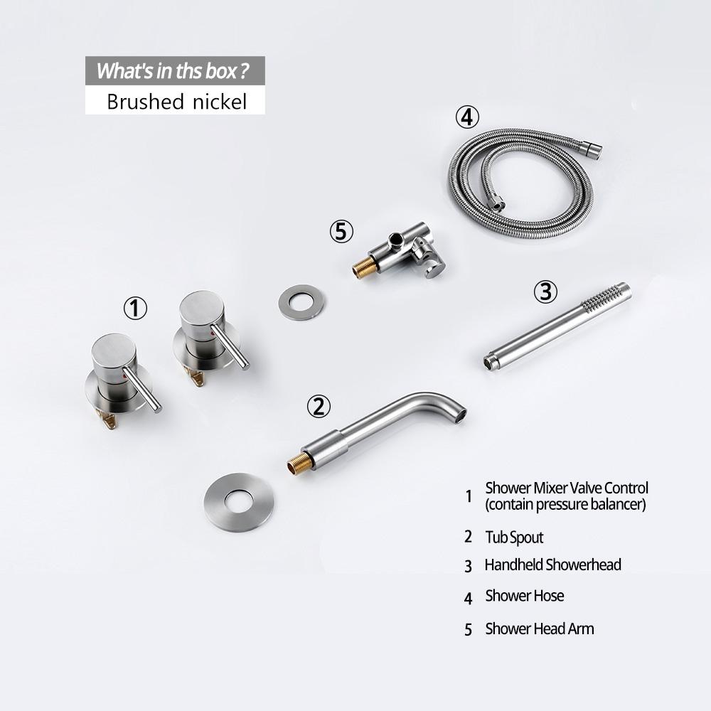 Duschmischer Duschset Warm & Kalt 2-Wege-Umsteller Duscharmatur Massives Messing Mit 150MM/210MM/260MM Wanneneinlauf Mischduschset