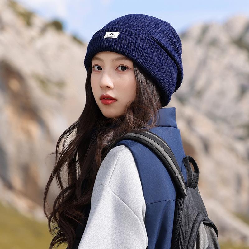 

Вязаная теплая шапка Мужская простая и универсальная шапка-баотоу с отворотом Уличная спортивная шапка для пары с защитой ушей 56-62CM