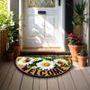 Bienen Blumen Fußmatte Rutschfest Halbkreis Polyester Eingangsmatte für Bauernhaus Terrasse Wäscheküche Küche Hof Außenbereich Heimdeko