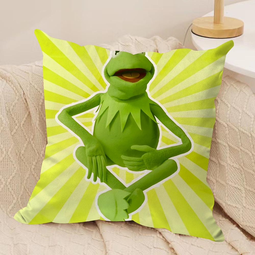 Funny K-Kermit The Frog Cushion Cover Soft Plush Fabric Double-Sided Printed Sofa Cushion Cover For All Seasons Home Decor Gift