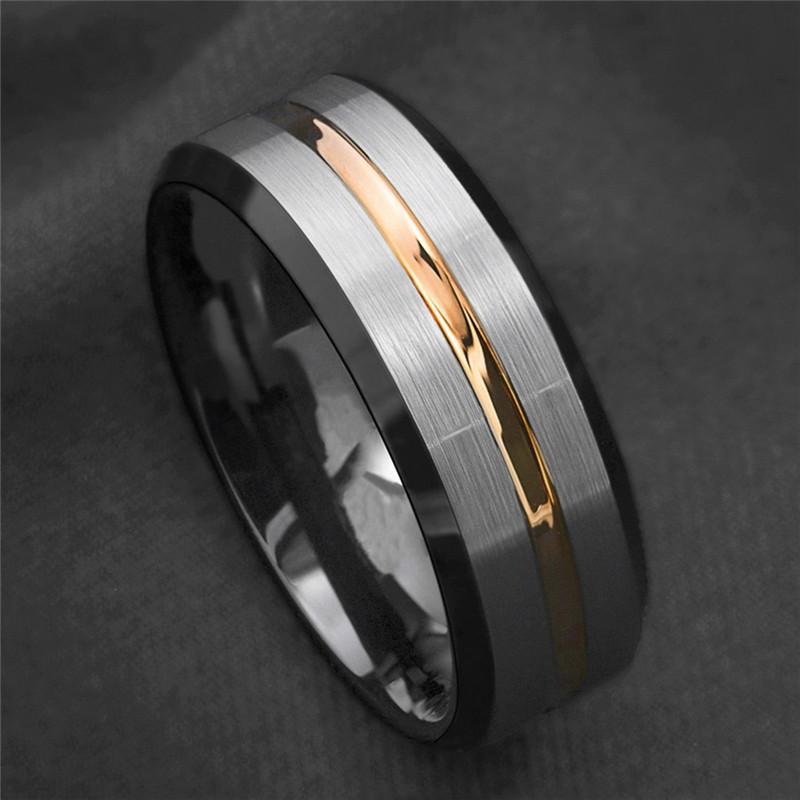 Fashion 8mm Men's Black Tungsten Wedding Band Rings Blue Groove Beveled Edge Engagement Ring for Male Valentine Gifts Jewelry