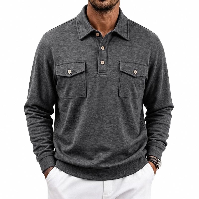 Men S Long Sleeve Polo Casual Multi Pocket Sweatshirt