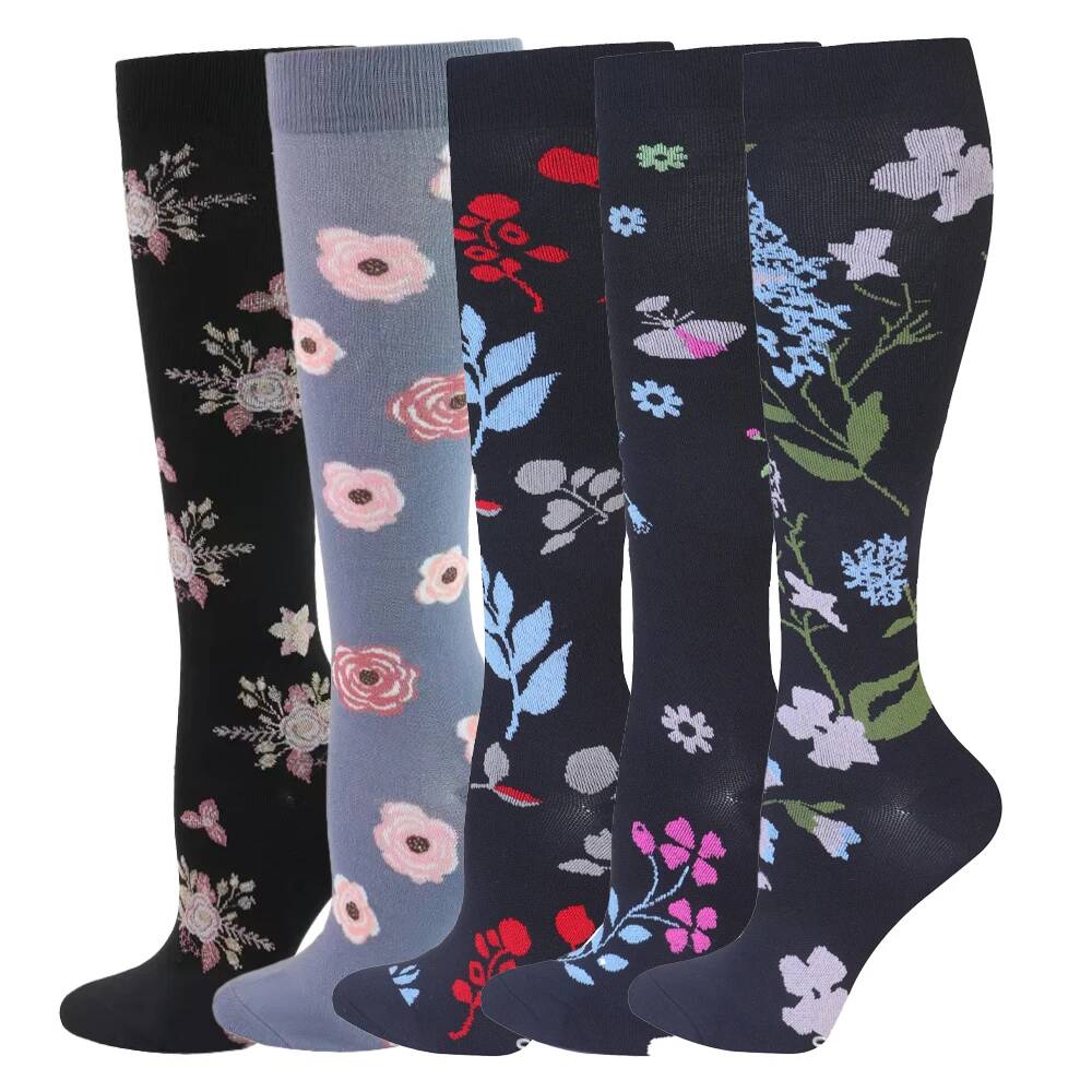 5/6 Pairs Compression Socks Varicose Veins Stockings New Pattern Calf Pressure 15-20Mmhg Men Women Work Sports Yoga Calf