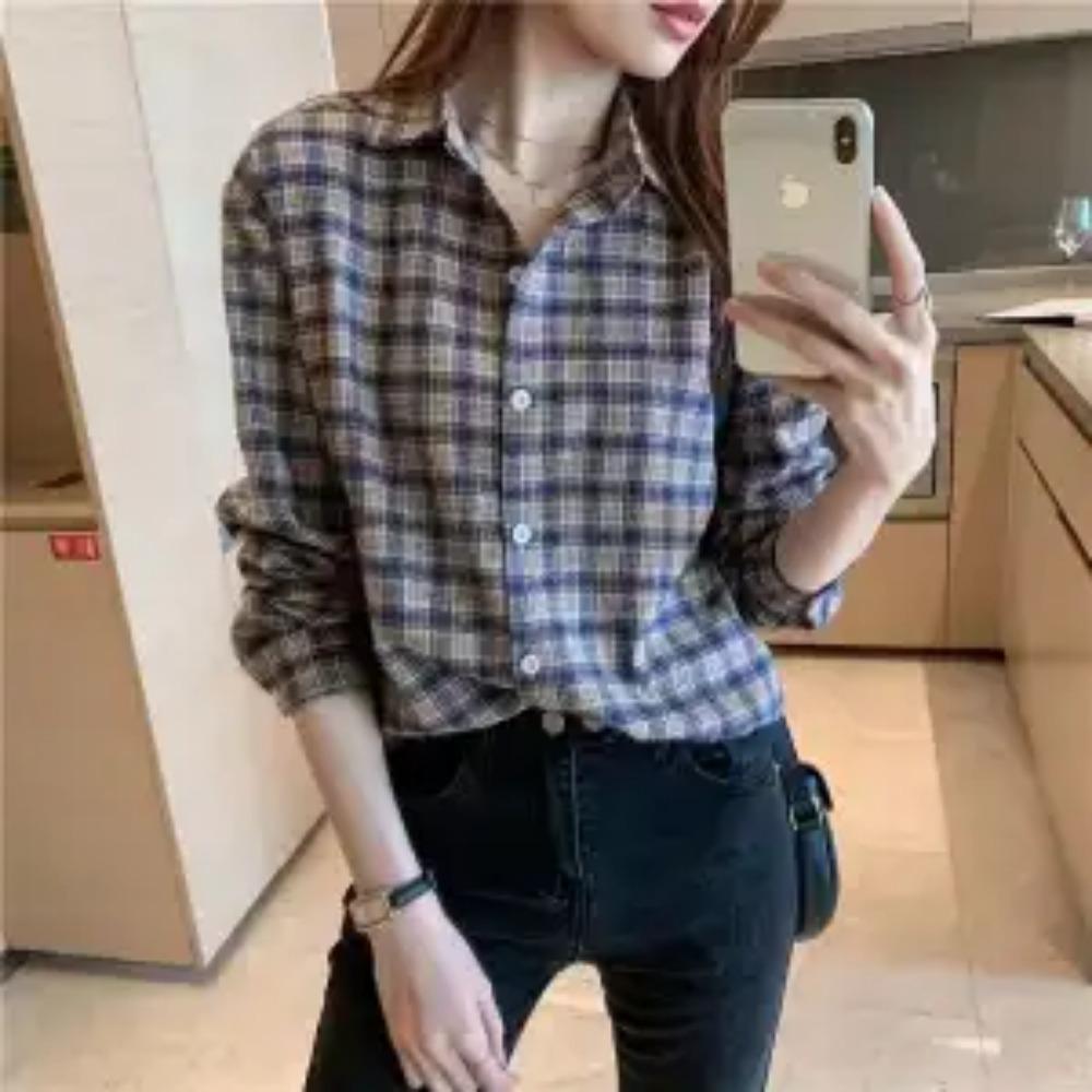 Fashion Casual Thin Spring Autumn Long Sleeve Open Stitch Blouse Turn-down Collar Button Loose Straight Shirts Women's Clothing