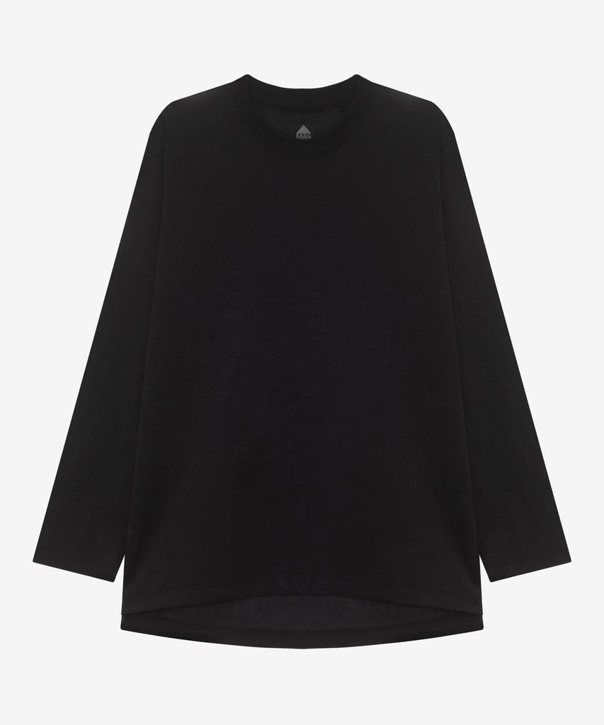 BASIC HOUSE Women'S Cool Sorona Semi-Overfit Round Neck Long Sleeve T-Shirt Black Lzts3201