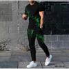 Set di Abbigliamento da Uomo a Due Pezzi T-shirt a Maniche Corte alla Moda con Stampa 3D a Motivo Graffiti a Pois e Pantaloni