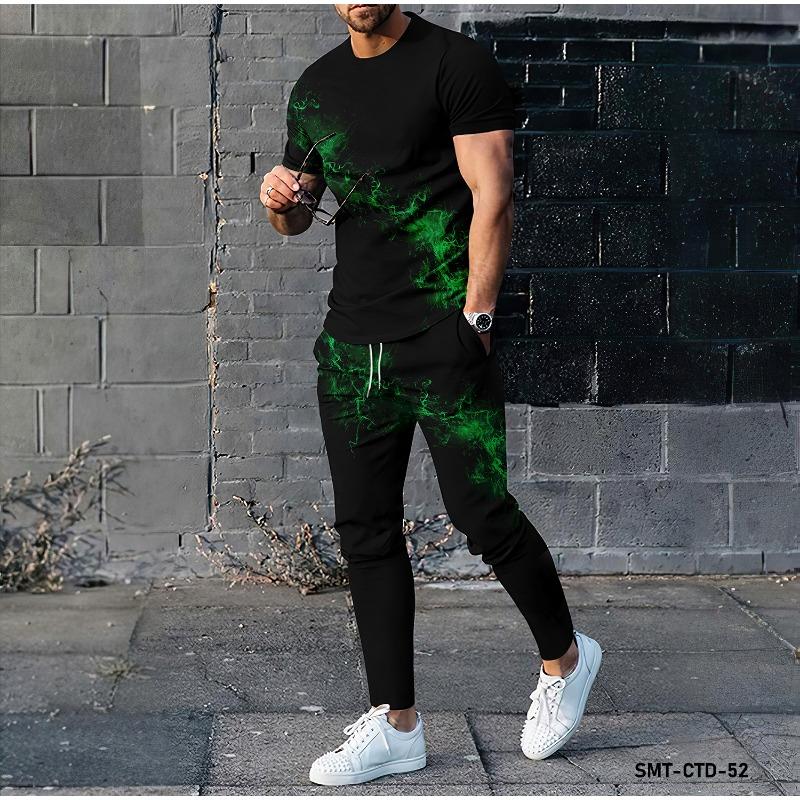 

Dotted Graffiti Pattern 3D Printing Fashion Short Sleeved T-shirt and Pants Two-piece Men s Clothing Set M