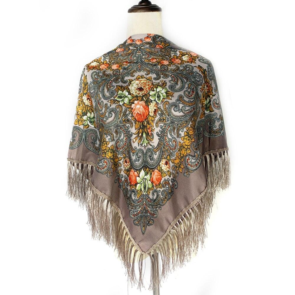 

Женский квадратный шарф с цветочным принтом 90X90cm верблюд