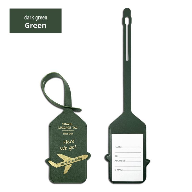 

Двусторонний толстый багажный тег из ПВХ кожи с дизайном самолета и слотом для посадочного талона. темно-зеленого