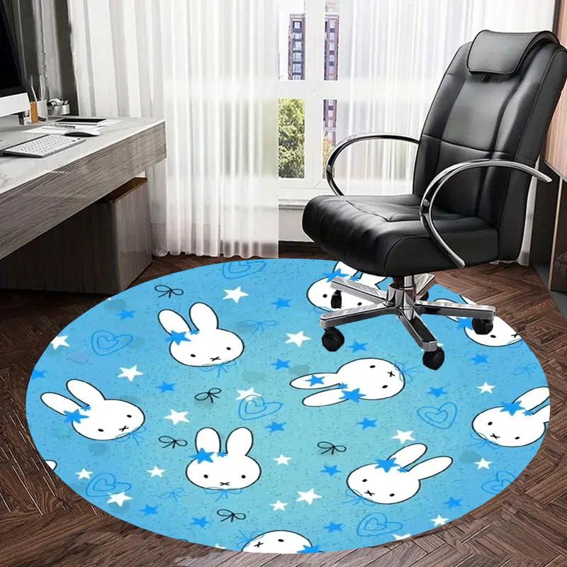 1pc Cute Bunny Pattern Blue Stars Hearts Round Carpet, Made of Polyester,Perfect for Decorating Office Chairs, Living Rooms Fplt817