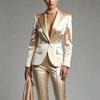 Champagne Satin Women Suits Lady Formal Business Tuxedos Mother Wedding Party Special Occasions Ladies 2 Piece Set Jacket Pants