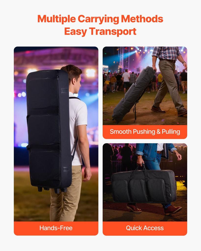 88 Key Keyboard Case, 1040 x 430 x 130 mm Interior, Padded Rolling Piano Case with Wheels, Sturdy Handle, 3-Pocket Storage, Gig Bag with Smooth