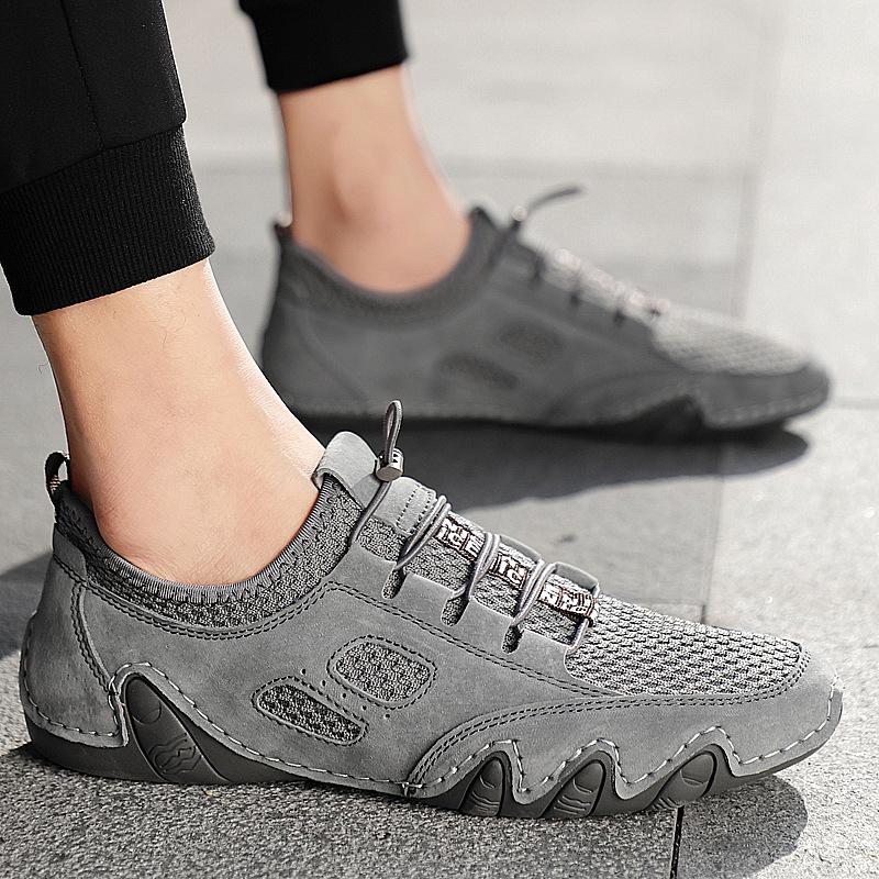 Summer breathable casual Doudou shoes leather mesh soft sole handmade leather shoes trendy thin extra large size 38