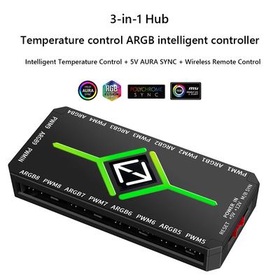 1 To 9 Ports 3 In 1 PWM Fan Hub PWM Magnetic Fan Hub Splitter ARGB Fan HUB Splitter for 5V Addressable ARGB Computer PC Case Fan