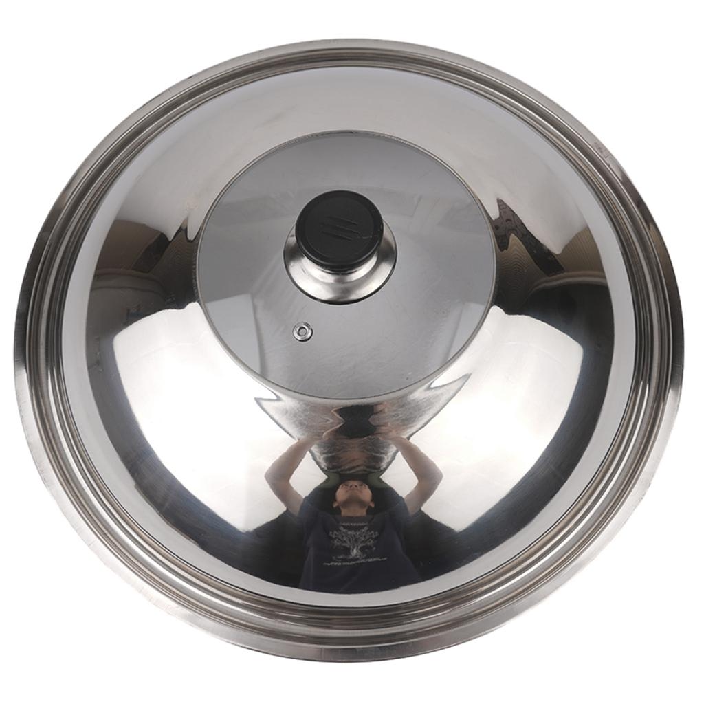 Wok Lids Pot Cover Cooking Utensils Glass Construction Lid Pot Cover Silver Stainless Steel Kitchen Supplies 1PC