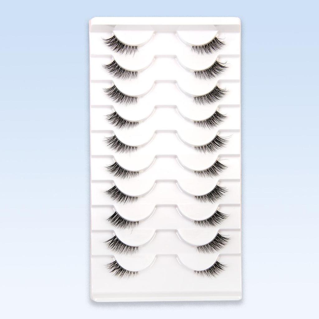 Cross-Border Cat-Eye Clear Band False Eyelashes - Natural, Dense, Half-Length with Extended Eye Tail