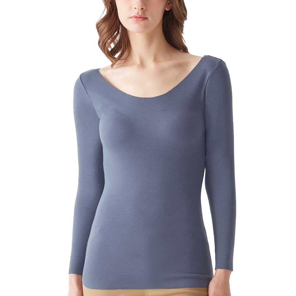 

Long Sleeve Bra Top Organic Cotton MIX Cotton Blend Heat Generating Warm Inner Cup Included KIREILABO KB8059K Navy Blue [Gunze] Women s