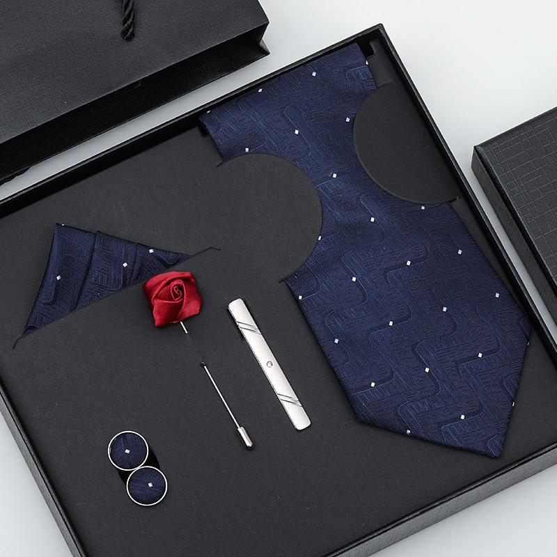 Tie Bow Tie Six-Piece Tie Men'S Dress Business Korean Edition Blue Black Red 8Cm Wedding Groom Tie