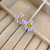 French Luxury Stud Earrings with Silver Needle and Inlaid Diamond Flower Design