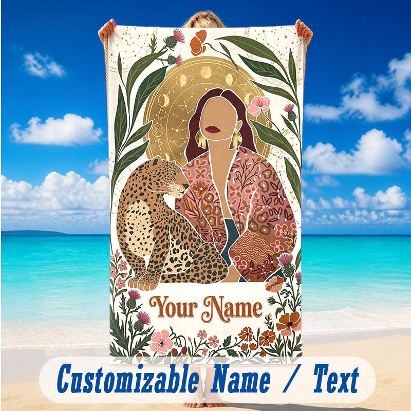 Decorative Artwork Theme Beach Towel Personalized Custom Name & Text Soft Quick Dry Beach Towel for Swimming Travel