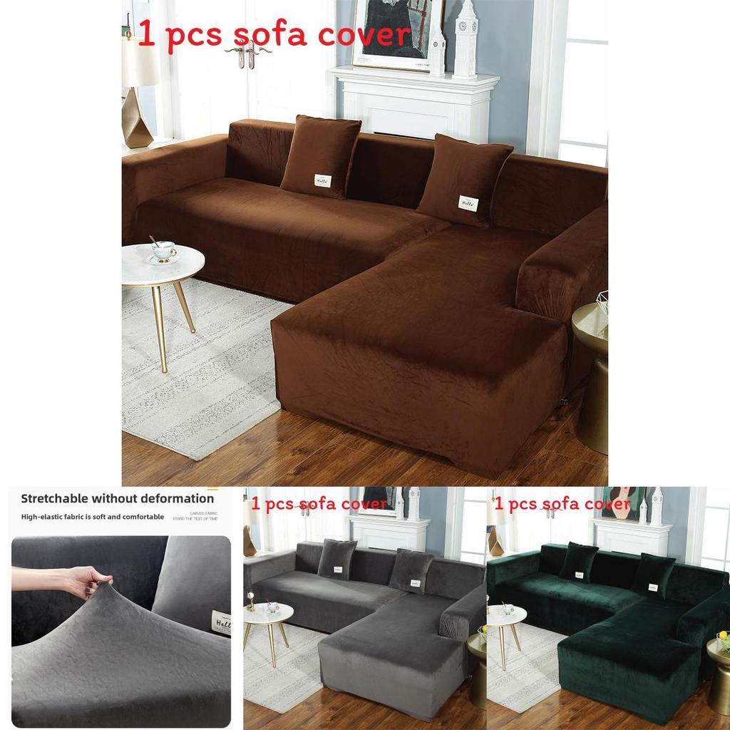 Simple Solid Color Plush Surface Sofa Protection Cover With Anti Slip Strip For Household Use