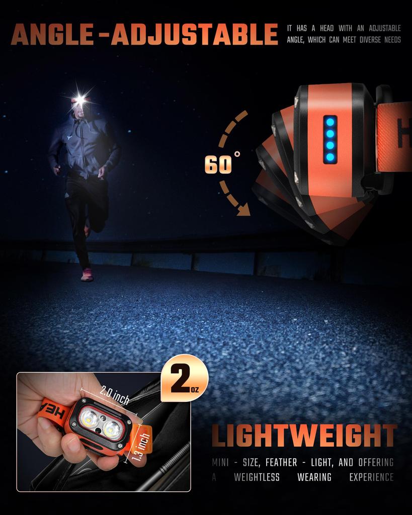 DARKBEAM LED High USB Dual Light Motion Red Warning for Camping and Car Headlights, Brightness, Rechargeable, Sources, Sensor, Light, Waterproof,