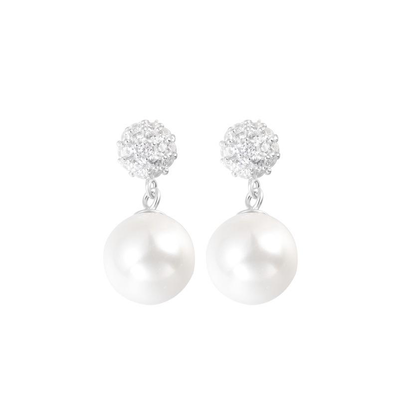 S925 Sterling Silver French Luxury Pearl Earrings: Elegant Rhinestone-Inlaid Shell Pearl Studs for Women