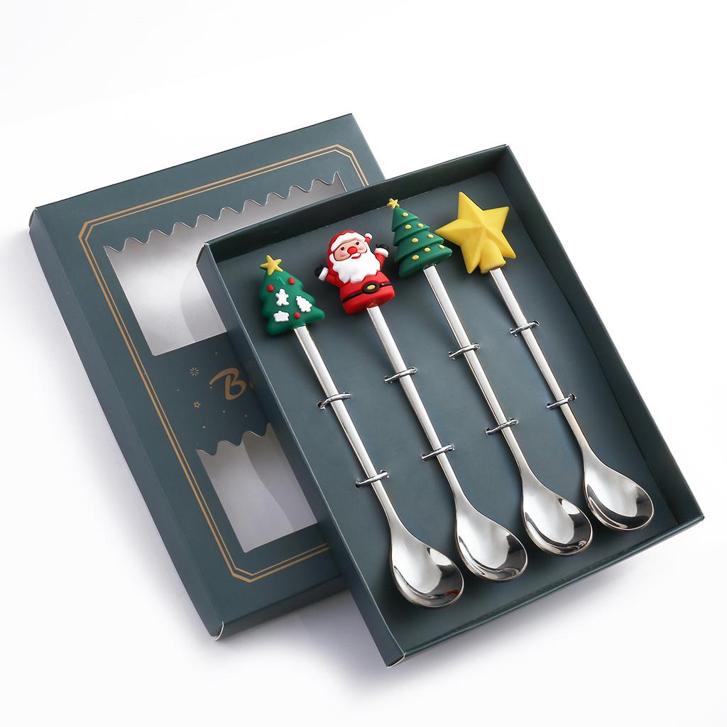 6/4/2 STK Weihnachtsgeschenk Glod Löffel Gabel Set Elch Weihnachtsbaum Dekoration Dessert Scoop Obst Gabel Kaffeelöffel Besteck Set