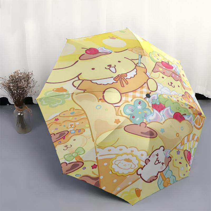 1pc PomPom Purin Automatic Folding Umbrella - Portable 3-Fold Design with 8-Bone Iron Frame for Outdoor Use, Perfect Gift for Fans, Travelers, and Dai