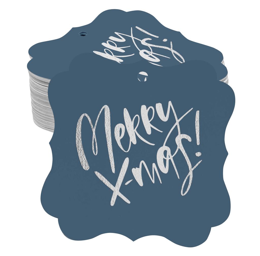 Inkdotpot Pack Of 100 Real Gold Foil Bracket Shape Paper Tags Merry X-Mas Christmas Favor Hang
