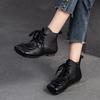 Johnature Kurze Stiefel aus echtem Leder im Retro-Stil mit bequemer, quadratischer Zehenpartie und Schnürung für Damen