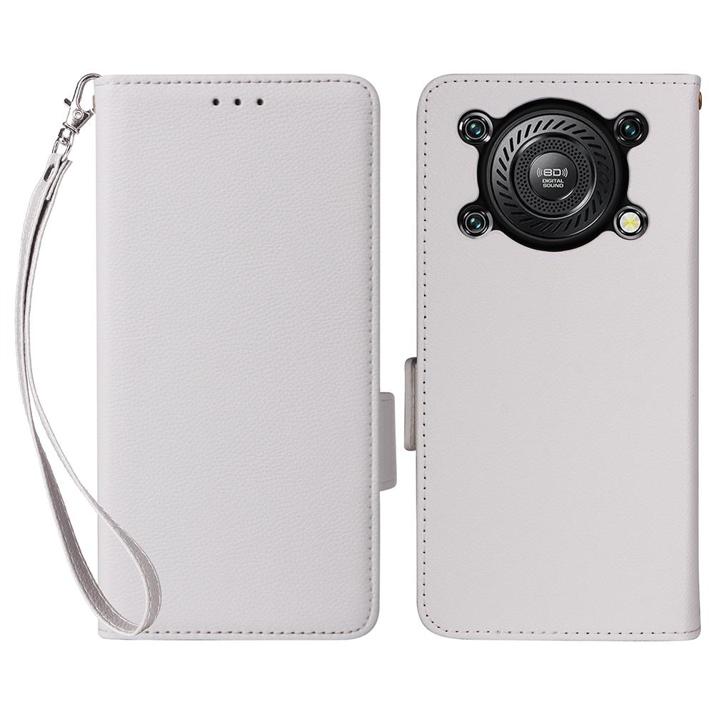 For Oukitel C60/C60 Pro Case with Wrist Strap Litchi Texture PU Leather Wallet Phone Cover