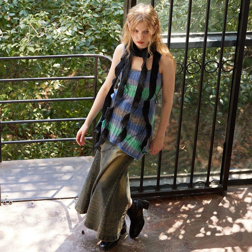 Solid Color Knitted Scarf Irregular Long Narrow Scarves All-match Ruffle Shawl  Streetwear