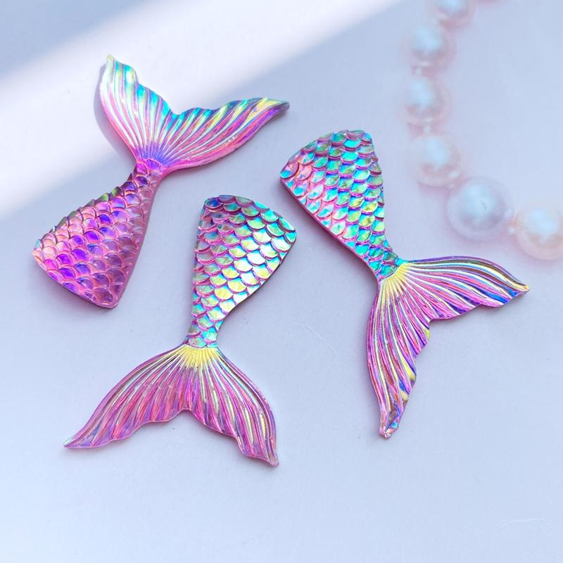 10Pcs Resin Lovely Shiny Fish Tail With Color Plating Flatback Cabochon Scrapbook Kawaii DIY Embellishments Accessories C95