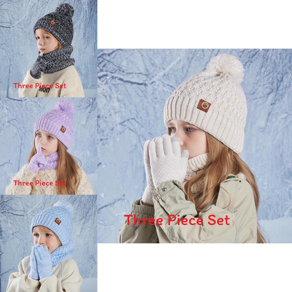 Dziecięcy zimowy dzianinowy zestaw czapka, rękawiczki, ocieplacz na szyję do użytku na zewnątrz