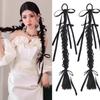 1Pair Fried Dough Ribbon Bow Double Ponytail Long Braiding Hair Extensions Women/Girls
